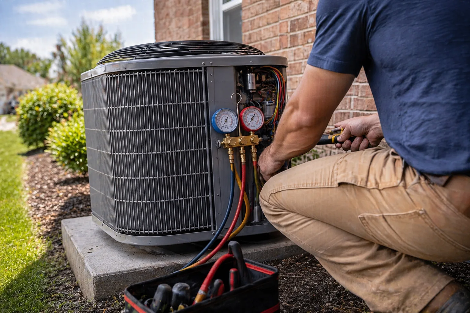 Outdoor AC condenser at a Des Moines, IA single-family home